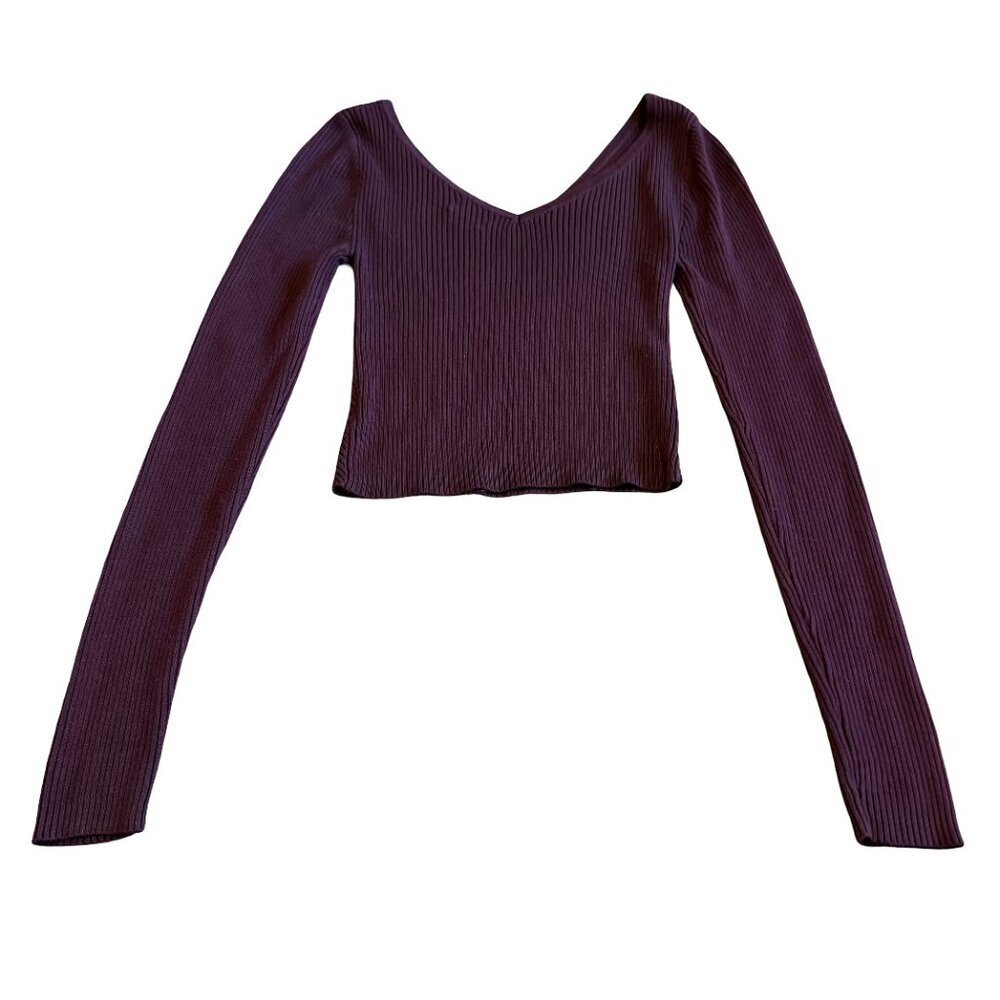 Beverly and Beck PacSun Purple Cropped Sweater Plunging Neckline Size Small - Picture 10 of 11